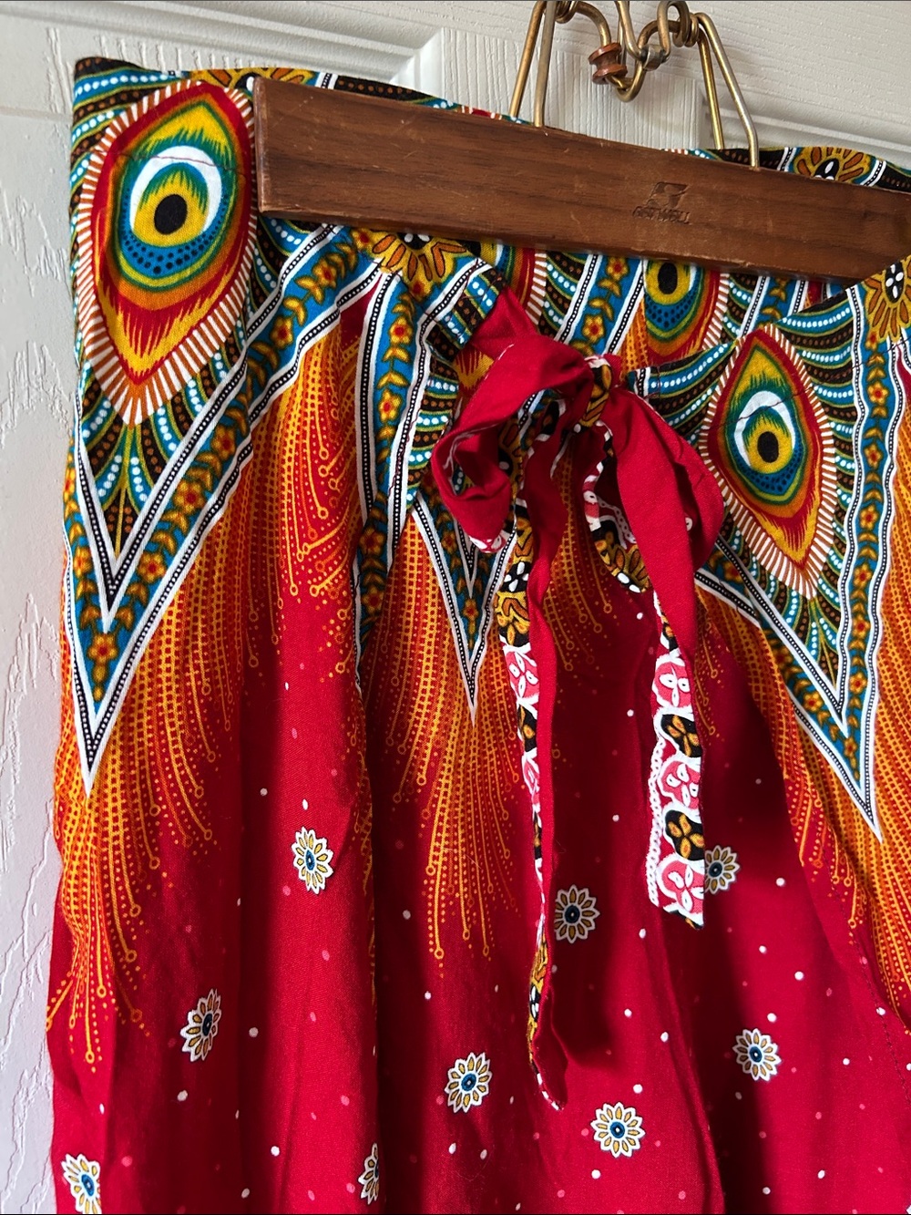 Peacock Abstract Flowy Y2K Wide Open Leg Tie Waist Boho Culotte Pants Sz Small - Picture 3 of 13